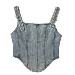 Wild Fable Light Denim Cropped Corset with Buckle Detail Size XXS